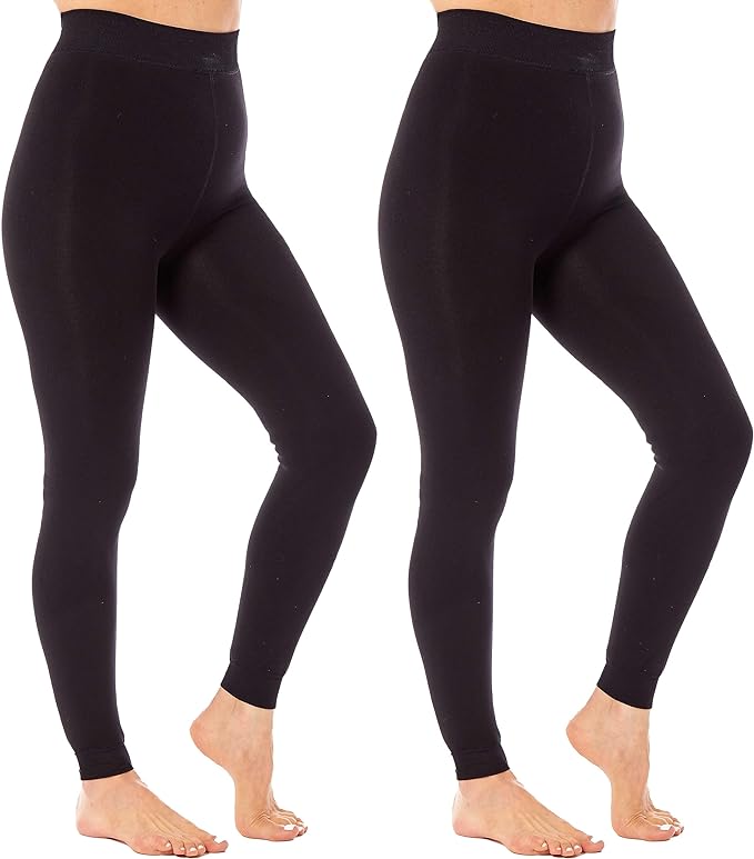 Women's Ladies Full Length Plain Soft Thermal Leggings BLACK