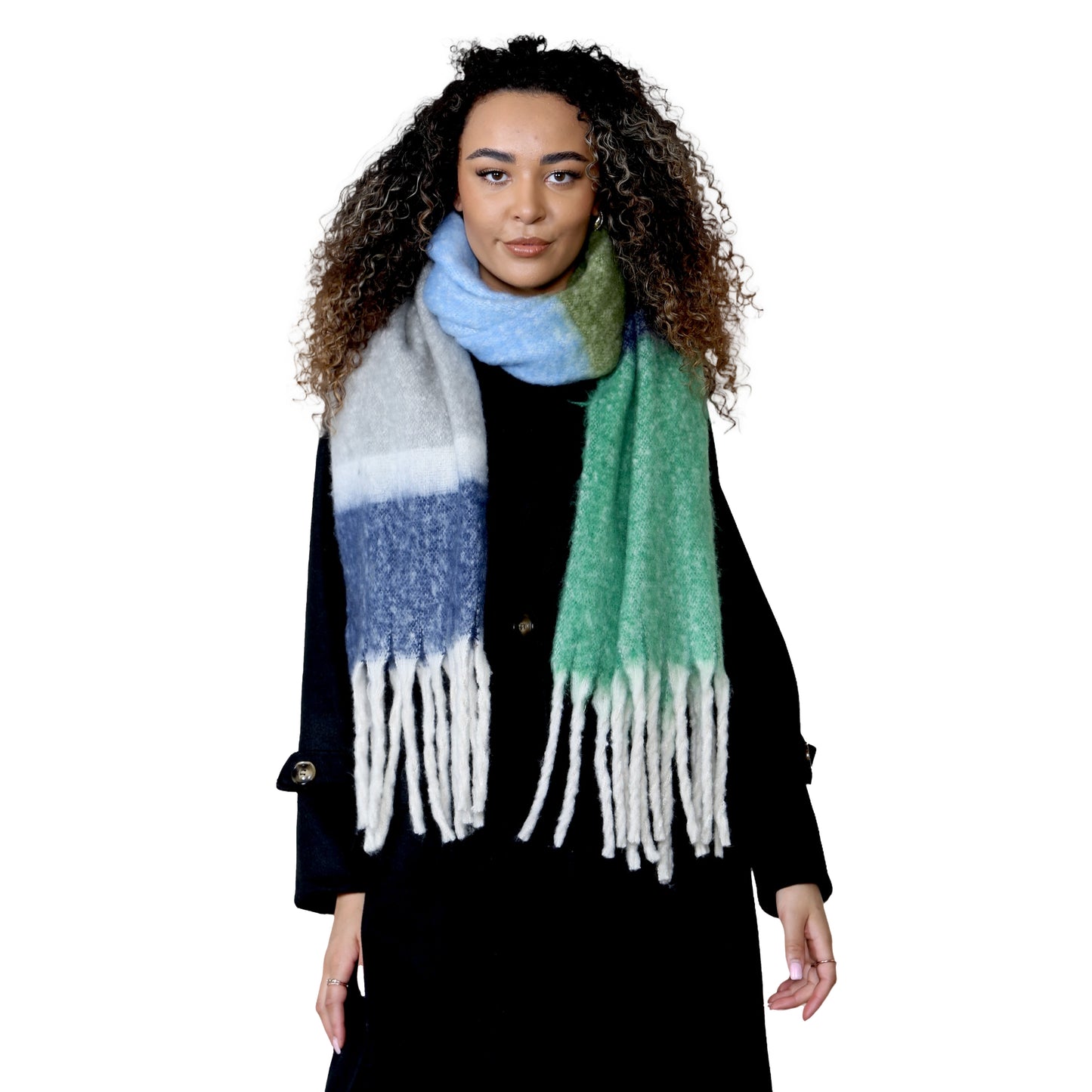 Women’s Green Blue Chunky Knit Bright Plaid Blanket Scarf Long Winter Wrap Warm Striped Shawl with Tassels Gift for Ladies by Daisy Dreamer. Buy now for £10.00. A Scarf by Daisy Dreamer. _Hi_chtgptapp_optimised_this_description-generator,_Hi_chtgptapp_opt