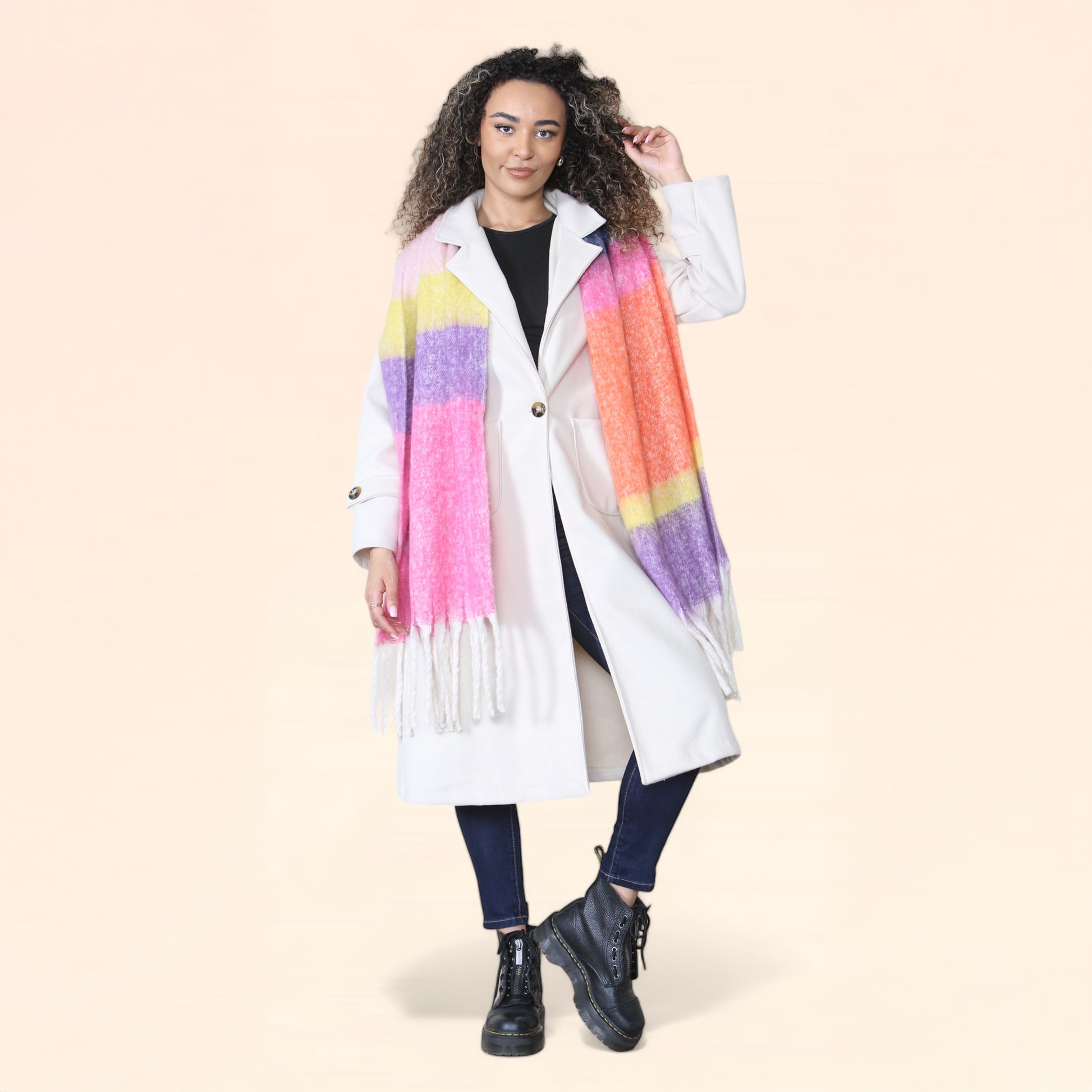 Women’s Pink Purple Chunky Knit Bright Plaid Blanket Scarf Long Winter Wrap Warm Striped Shawl with Tassels Gift for Ladies by Daisy Dreamer. Buy now for £10.00. A Scarf by Daisy Dreamer. _Hi_chtgptapp_optimised_this_description-generator,_Hi_chtgptapp_op