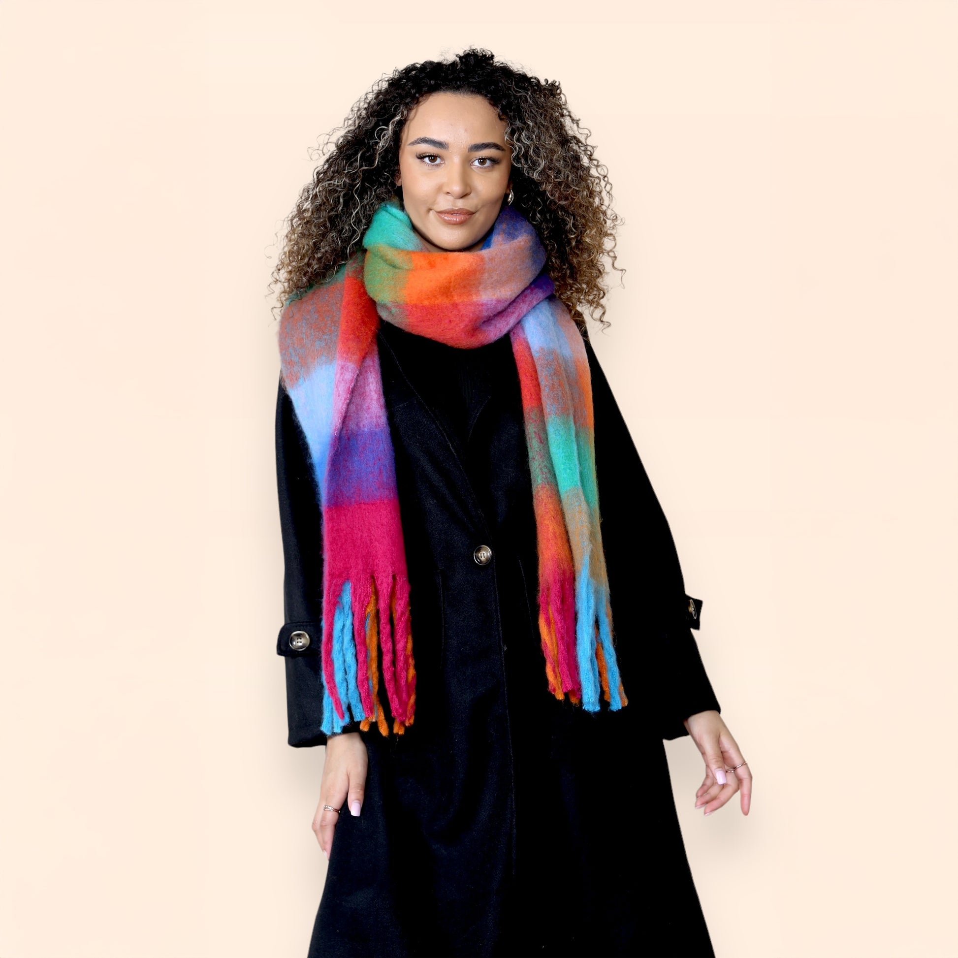 Women’s Orange Blue Chunky Knit Bright Plaid Blanket Scarf Long Winter Wrap Warm Check Shawl with Tassels Gift for Ladies by Daisy Dreamer. Buy now for £10.00. A Scarf by Daisy Dreamer. _Hi_chtgptapp_optimised_this_description-generator,_Hi_chtgptapp_opti