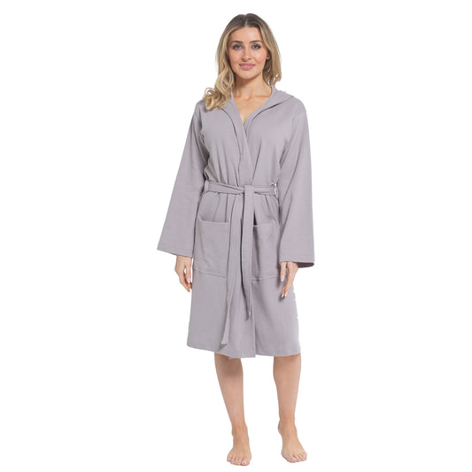 Women's Hooded Waffle Cotton Bathrobe Grey Super Absorbent Spa Dressing Gown for Home Lounge & Travel by Daisy Dreamer. Buy now for £17.00.