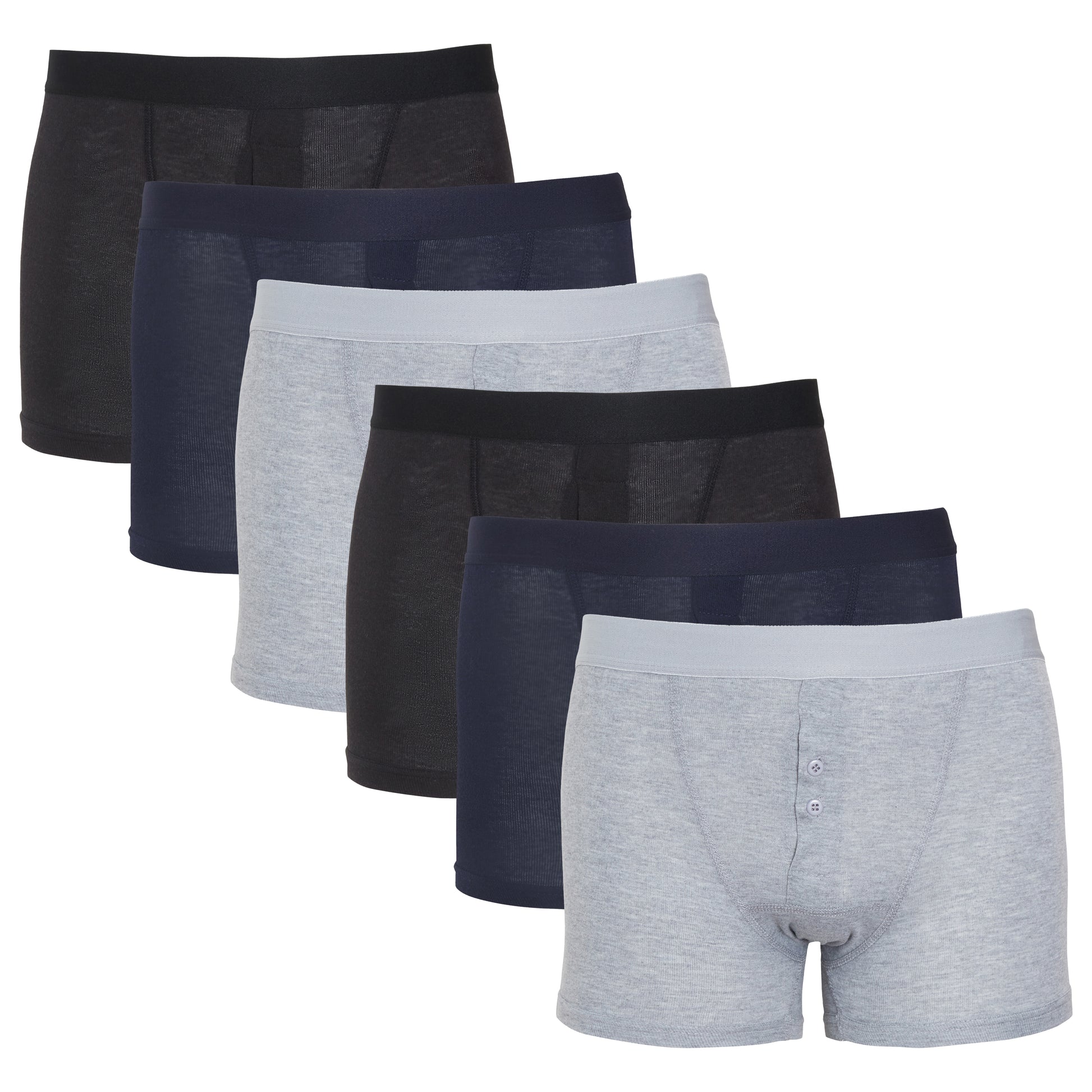 Pack of 6 Men's Assorted Cotton Stretch Boxer Shorts Underwear Black Navy Grey Soft and Durable Boxers for Men MB09 by Sock Stack. Buy now for £14.00.