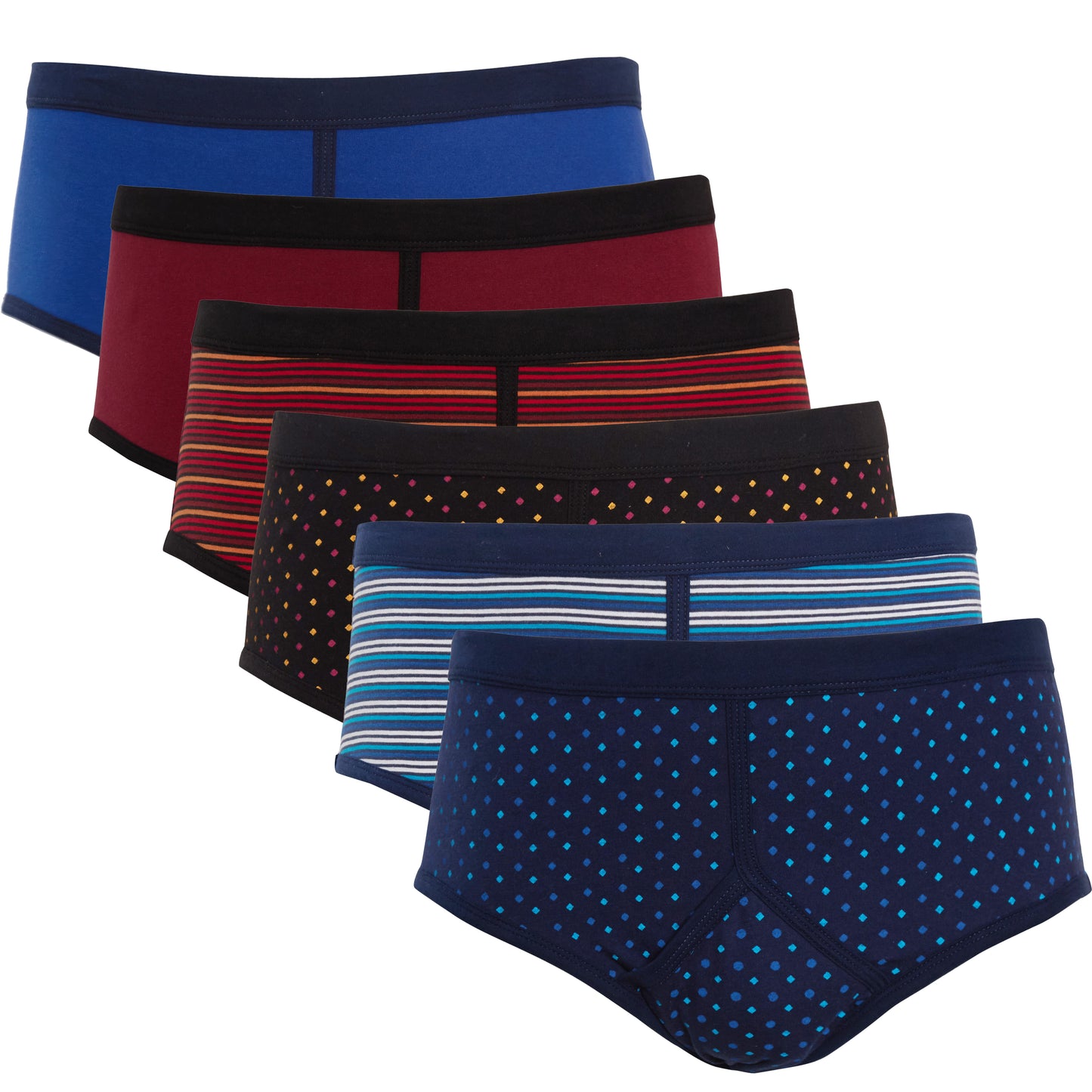 Pack of 6 Men's Printed Cotton Blend Briefs Classic Fit Underwear with Elastic Waistband Plain Dot & Stripe Designs by Sock Stack