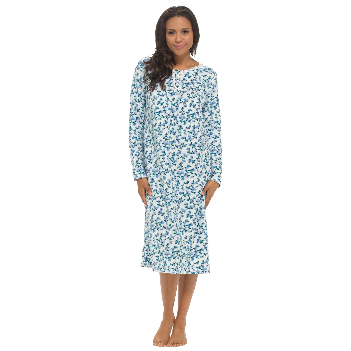 Women s Long Sleeve Fleece Nightdress Soft Warm Floral Print Sleepwear Cozy Winter Nightie Loungewear Available in Multiple Sizes By Daisy Dreamer