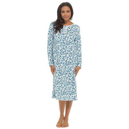 Women's Long Sleeve Fleece Nightdress Soft Warm Floral Print Sleepwear Cozy Winter Nightie Loungewear Available in Multiple Sizes By Daisy Dreamer. Buy now for £12.00.