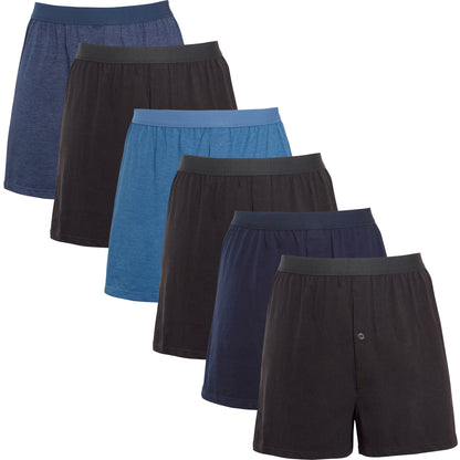 Pack of 6 Men’s Boxer Shorts Loose Fit Cotton Blend Jersey Underwear Super Soft Button Fly & Elastic Waistband by Sock Stack. Buy now for £14.00.