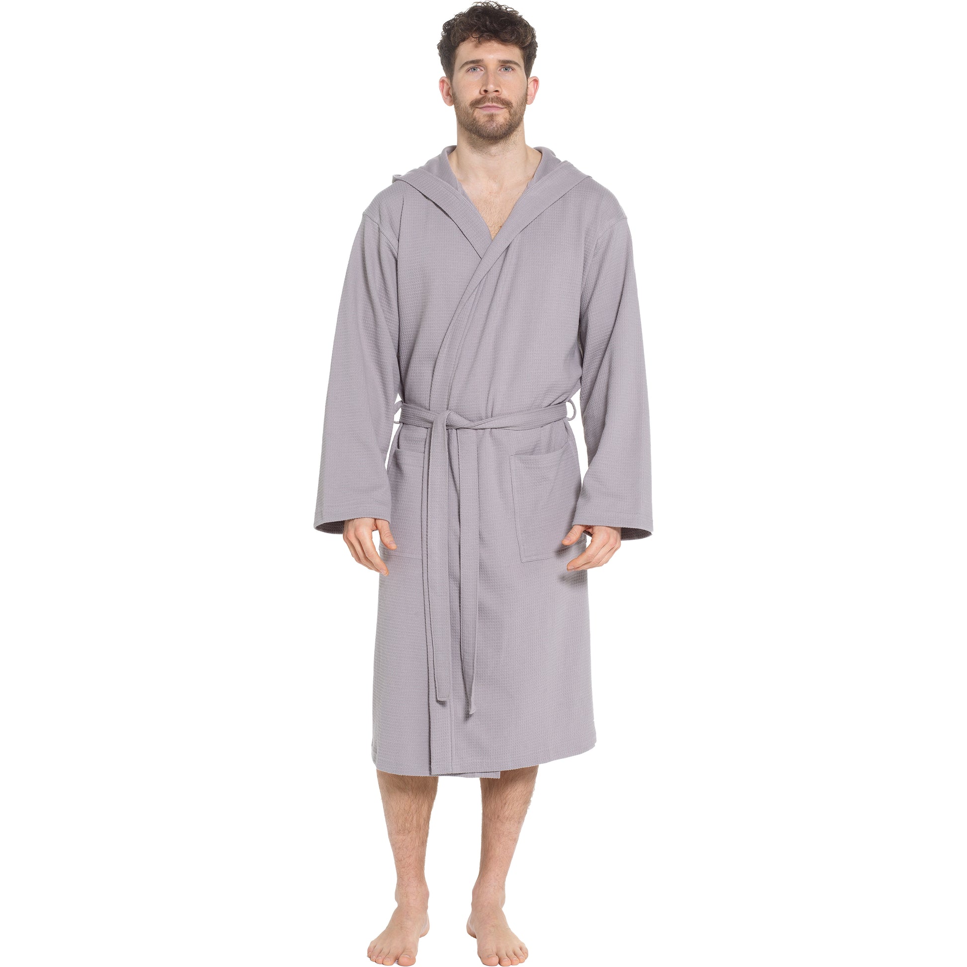 Men’s Hooded Waffle Cotton Bathrobe Grey Super Absorbent Spa Robe Luxury Dressing Gown for Home & Loungewear by Sock Stack. Buy now for £17.00.