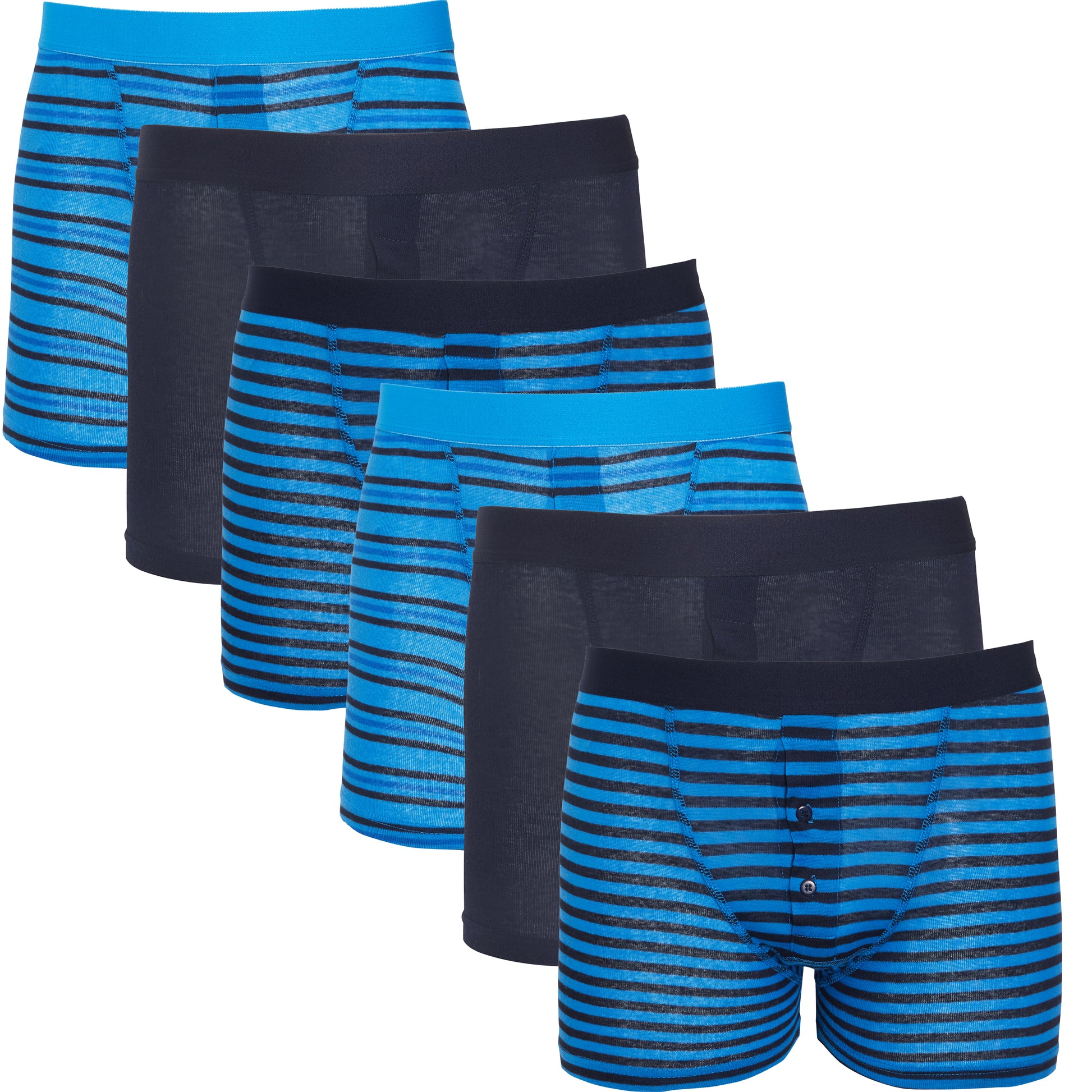 Pack of 6 Men's Striped Cotton Stretch Boxer Shorts Underwear Blue Stripe Soft and Durable Boxers for Men by Sock Stack. Buy now for £14.00.