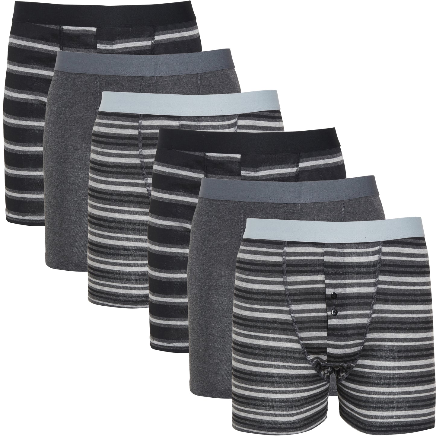 Pack of 6 Men's Striped Cotton Stretch Boxer Shorts Underwear Black Stripe Soft and Durable Boxers for Men by Sock Stack. Buy now for £14.00.