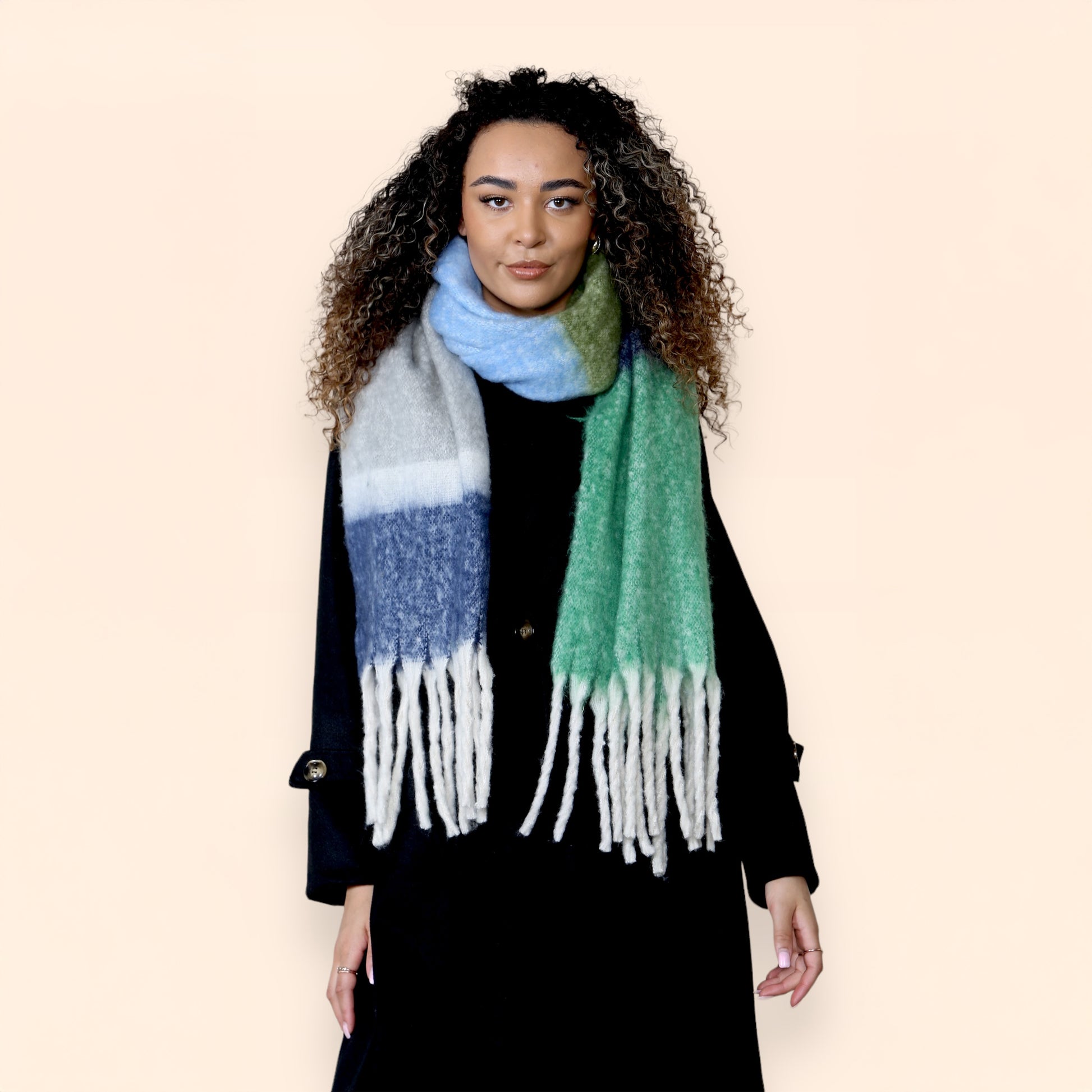 Women’s Green Blue Chunky Knit Bright Plaid Blanket Scarf Long Winter Wrap Warm Striped Shawl with Tassels Gift for Ladies by Daisy Dreamer. Buy now for £10.00. A Scarf by Daisy Dreamer. _Hi_chtgptapp_optimised_this_description-generator,_Hi_chtgptapp_opt