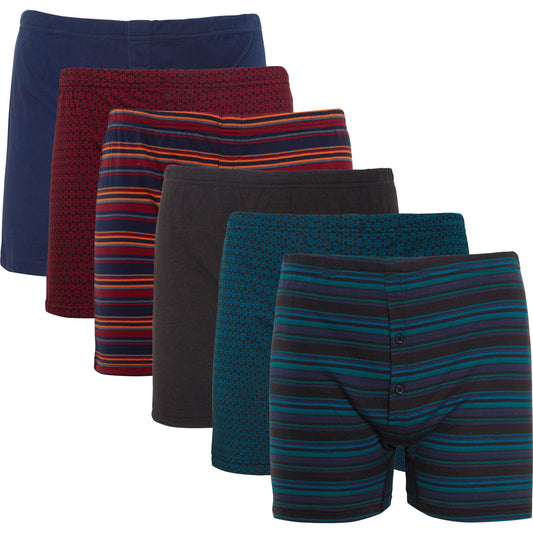 Pack of 6 Men’s Boxer Shorts Classic Fit Jersey Underwear with Printed Design Button Fly & Elastic Waistband by Sock Stack. Buy now for £14.00.