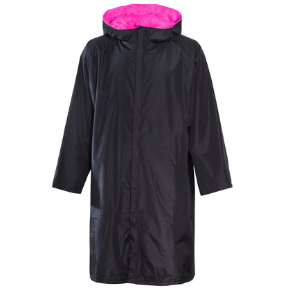 Unisex Adults Black/Pink Waterproof Windproof Changing Robe Hooded Outdoor Coat for Beach Swimming Surfing Warm Fleece Lining by Heatwave Thermalwear. Buy now for £40.00.