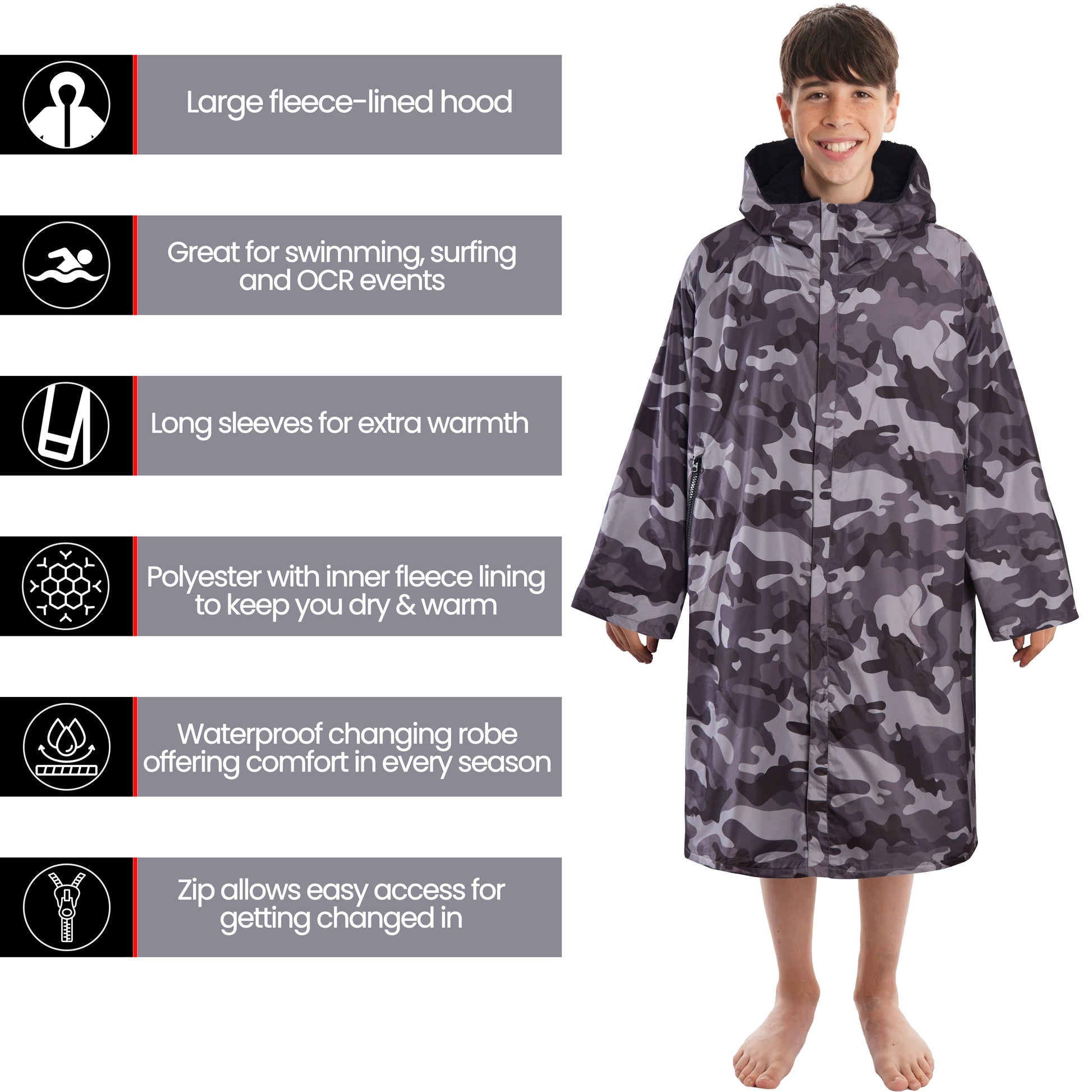 Changing Robe Kids Unisex Hooded Coat Camo/Black Windproof Waterproof Quick Dry for Beach Surfing Swimming by Heatwave Thermalwear. Buy now for £30.00.