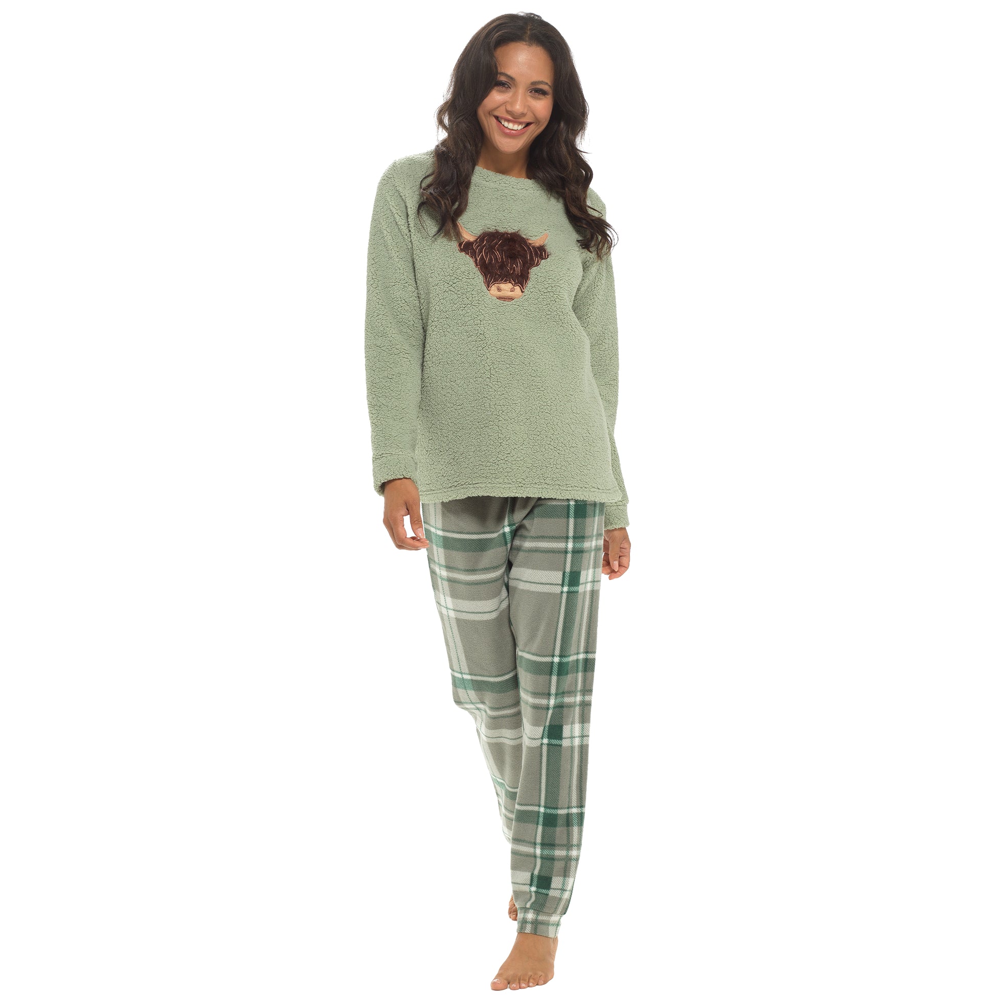 Women's Warm Soft Fleece Pyjama Set Cozy Loungewear PJs with Highland Cow Teddy Bear Design by Daisy Dreamer. Buy now for £18.00. A Pyjamas by Daisy Dreamer. _Hi_chtgptapp_optimised_this_description-generator,_Hi_chtgptapp_optimised_this_seo-meta-descript