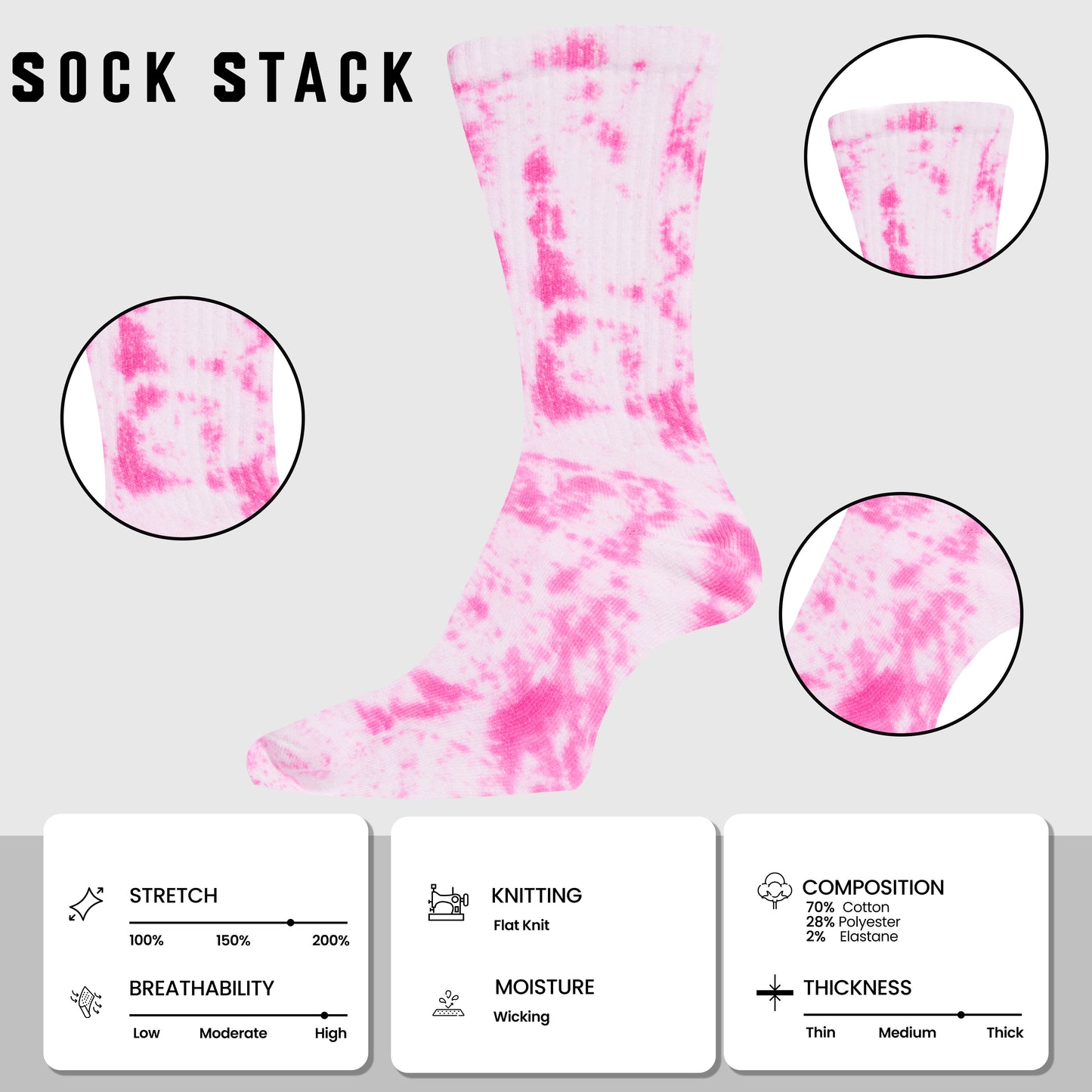 5 Pack Tie Dye Sport Socks Cotton Durable Blend for Casual & Everyday Designer Wear Unisex by Sock Stack. Buy now for £9.00.