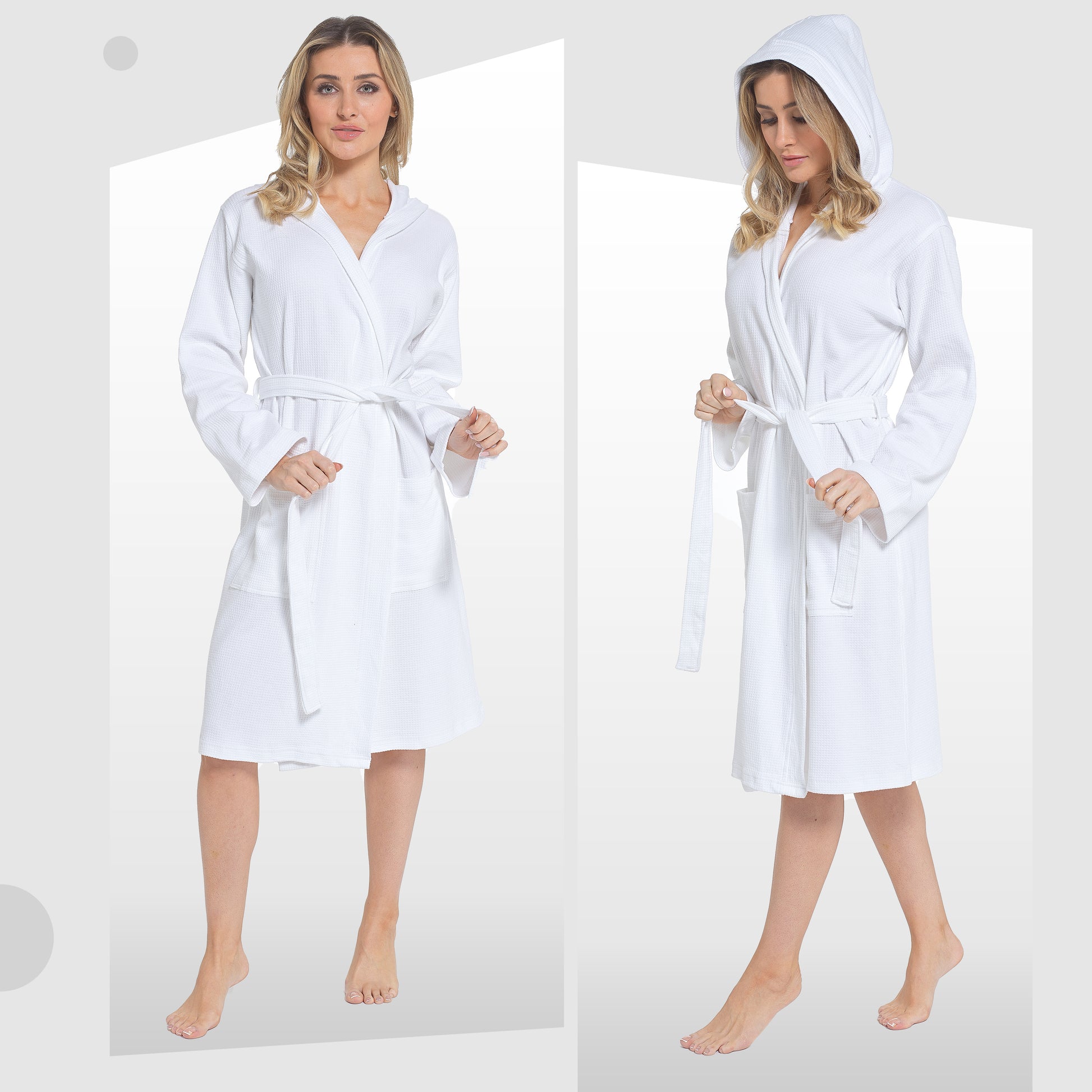 Women's Hooded Waffle Cotton Bathrobe White Super Absorbent Spa Dressing Gown for Home Lounge & Travel by Daisy Dreamer. Buy now for £17.00.