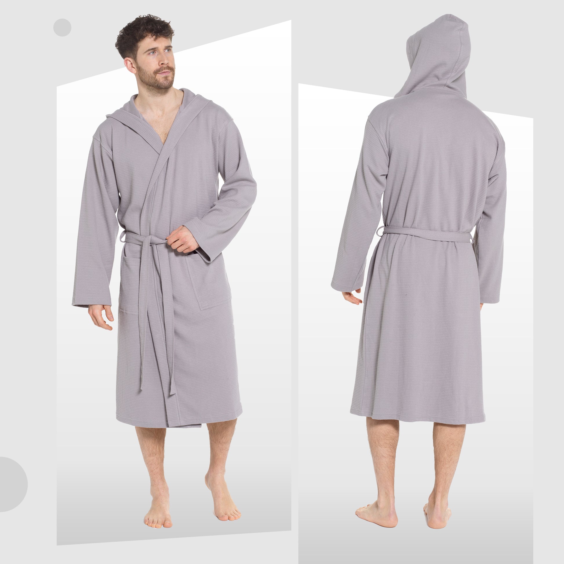 Men’s Hooded Waffle Cotton Bathrobe Grey Super Absorbent Spa Robe Luxury Dressing Gown for Home & Loungewear by Sock Stack. Buy now for £17.00.