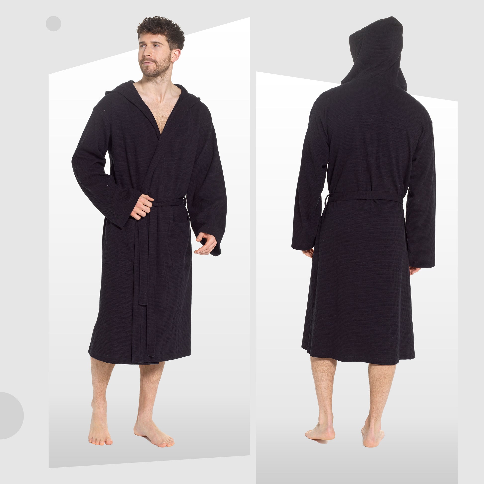 Men’s Hooded Waffle Cotton Bathrobe Black Super Absorbent Spa Robe Luxury Dressing Gown for Home & Loungewear by Sock Stack. Buy now for £17.00.