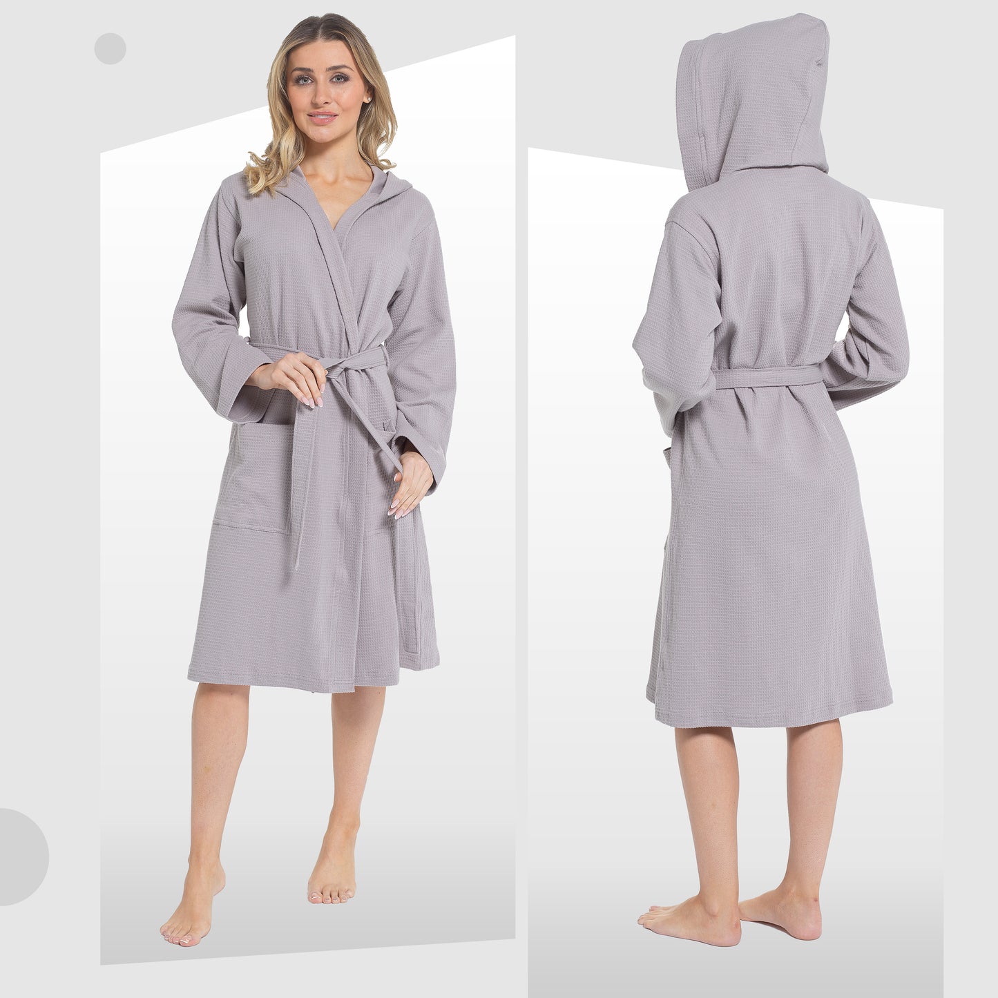 Women's Hooded Waffle Cotton Bathrobe Grey Super Absorbent Spa Dressing Gown for Home Lounge & Travel by Daisy Dreamer. Buy now for £17.00.