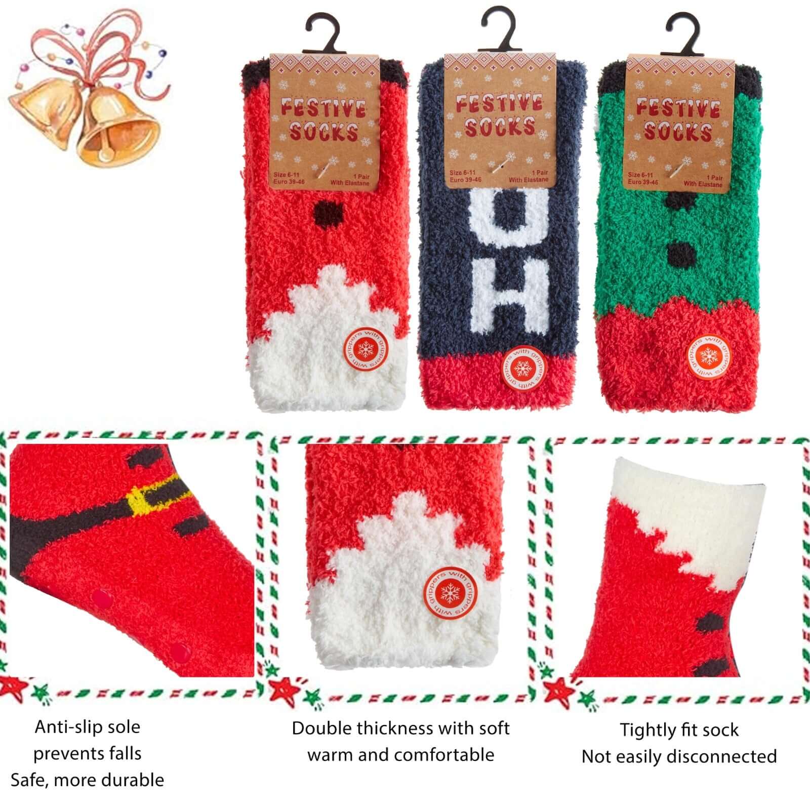 3 Pack Mens Cozy Christmas Slipper Socks Festive Santa and Elf Designs Warm and Comfortable Holiday Gift UK Sizes 6-11 by Sock Stack. Buy now for £8.00.
