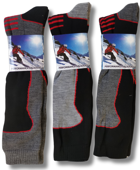 3 Pack Mens Long Thermal Ski Socks Advanced Insulation for Winter Sports Hiking Outdoor Breathable and Durable Knee High Cushioning Moisture-Wicking Black Grey Red UK 6-11 by Sock Stack. Buy now for £8.00.