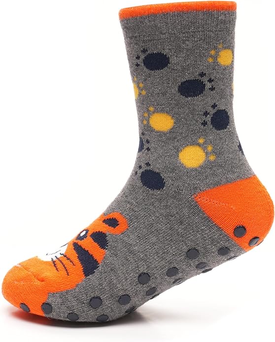 3 Pairs Boys Non-Slip Thermal Slipper Socks Dino Shark Tiger Designs Cozy Indoor Kids Socks Warm Anti-Skid Socks for Winter in Sizes 6-8 9-12 12-3 from Sock Stack. Buy now for £8.00.