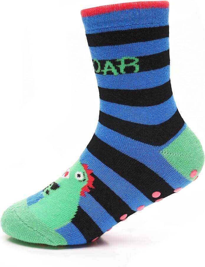 3 Pairs Boys Non-Slip Thermal Slipper Socks Dino Shark Tiger Designs Cozy Indoor Kids Socks Warm Anti-Skid Socks for Winter in Sizes 6-8 9-12 12-3 from Sock Stack. Buy now for £8.00.
