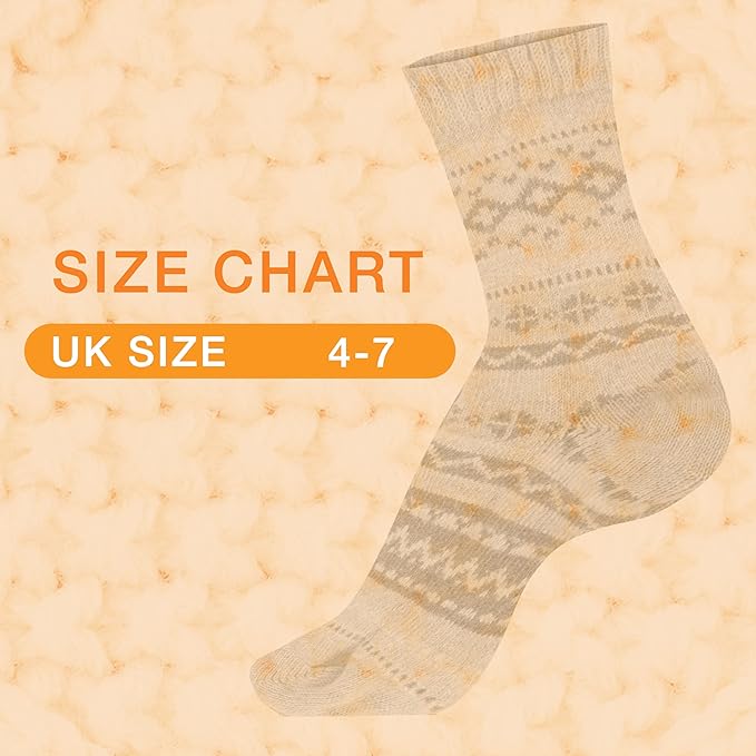 3 Pairs Womens Natural Thermal Alpaca Wool Socks Ultra Soft Warm Winter Boot Socks Non Slip Grippers Cute Nordic Designs Sizes UK 4-7 Daisy Dreamer. Buy now for £11.00.