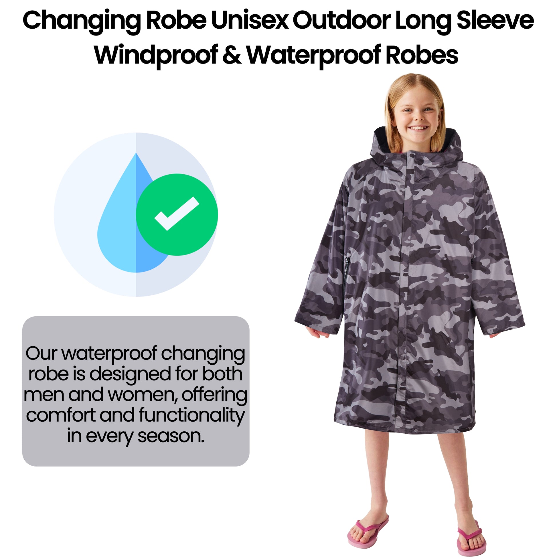 Changing Robe Kids Unisex Hooded Coat Camo/Black Windproof Waterproof Quick Dry for Beach Surfing Swimming by Heatwave Thermalwear. Buy now for £30.00.