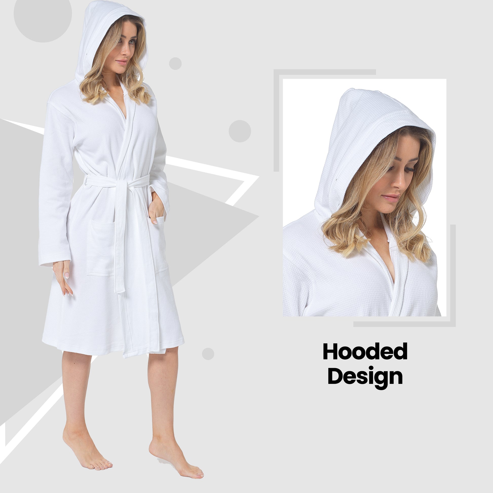 Women's Hooded Waffle Cotton Bathrobe White Super Absorbent Spa Dressing Gown for Home Lounge & Travel by Daisy Dreamer. Buy now for £17.00.