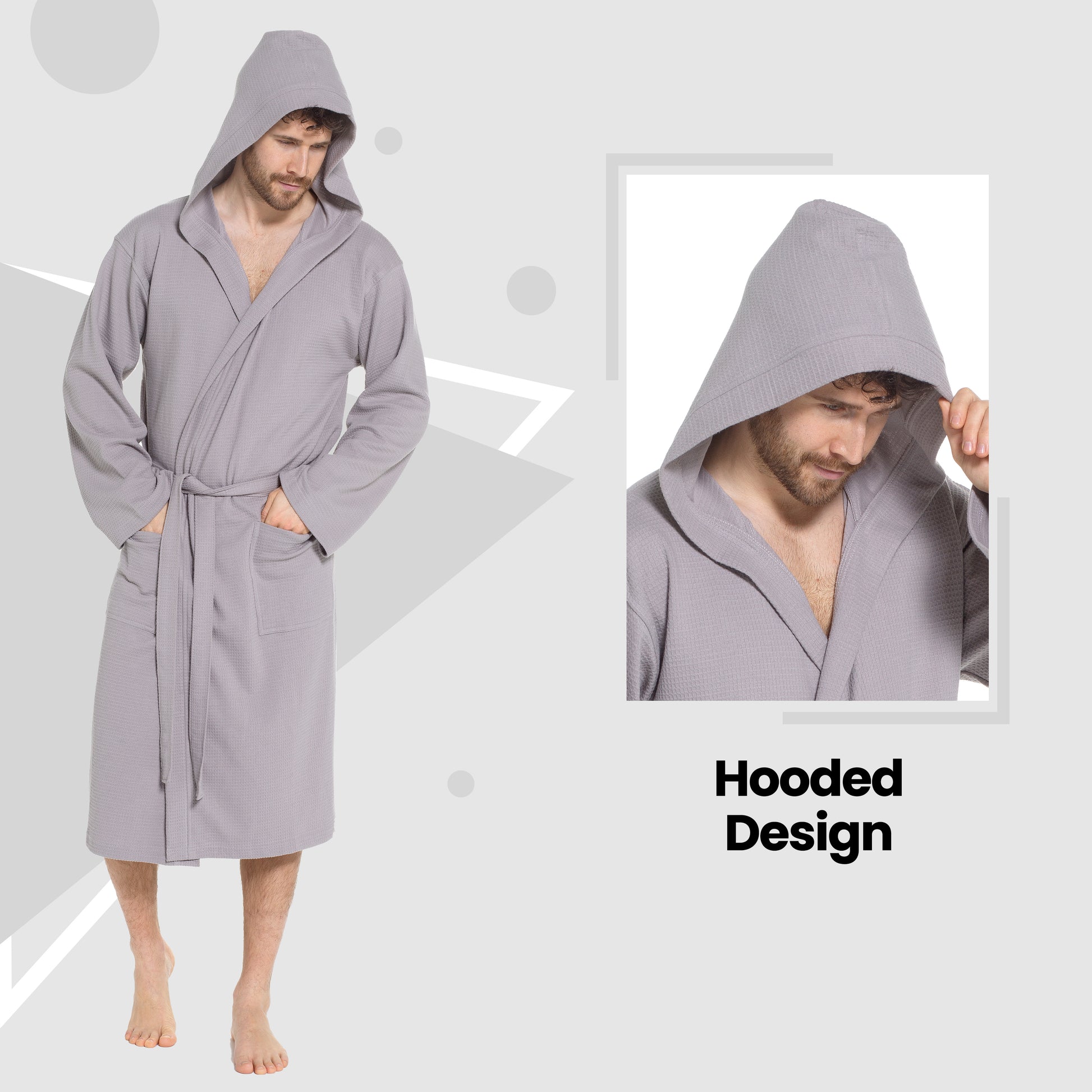 Men’s Hooded Waffle Cotton Bathrobe Grey Super Absorbent Spa Robe Luxury Dressing Gown for Home & Loungewear by Sock Stack. Buy now for £17.00.