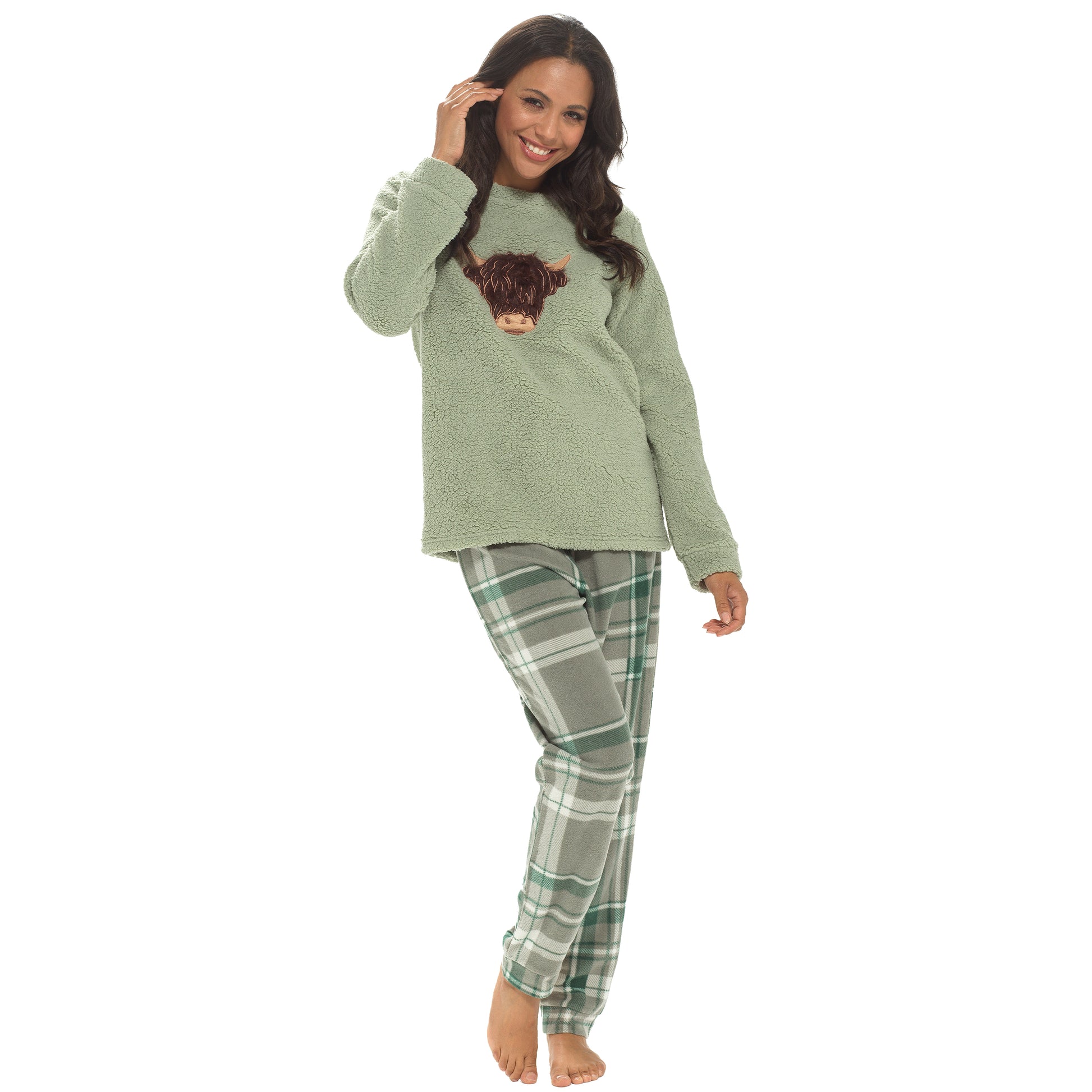 Women's Warm Soft Fleece Pyjama Set Cozy Loungewear PJs with Highland Cow Teddy Bear Design by Daisy Dreamer. Buy now for £18.00. A Pyjamas by Daisy Dreamer. _Hi_chtgptapp_optimised_this_description-generator,_Hi_chtgptapp_optimised_this_seo-meta-descript