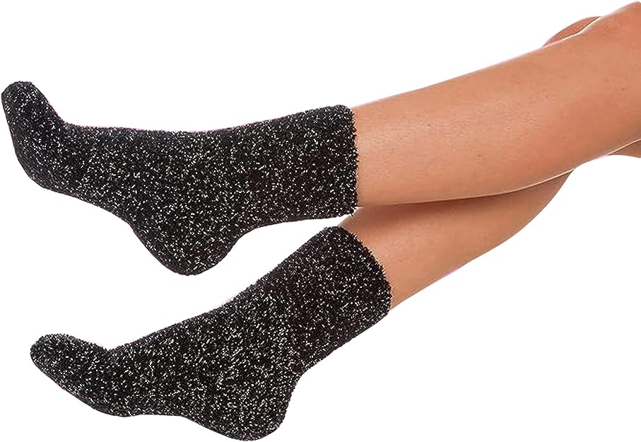 4 Pack Womens Fluffy Cozy Warm Slipper Socks Fuzzy Soft Comfortable Purple Black UK Sizes 4-8 Perfect Winter Gift by Sock Stack. Buy now for £8.00.