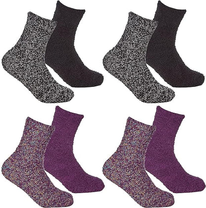 4 Pack Womens Fluffy Cozy Warm Slipper Socks Fuzzy Soft Comfortable Purple Black UK Sizes 4-8 Perfect Winter Gift by Sock Stack. Buy now for £8.00.