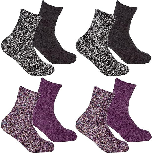 4 Pack Womens Fluffy Cozy Warm Slipper Socks Fuzzy Soft Comfortable Purple Black UK Sizes 4-8 Perfect Winter Gift by Sock Stack. Buy now for £8.00.