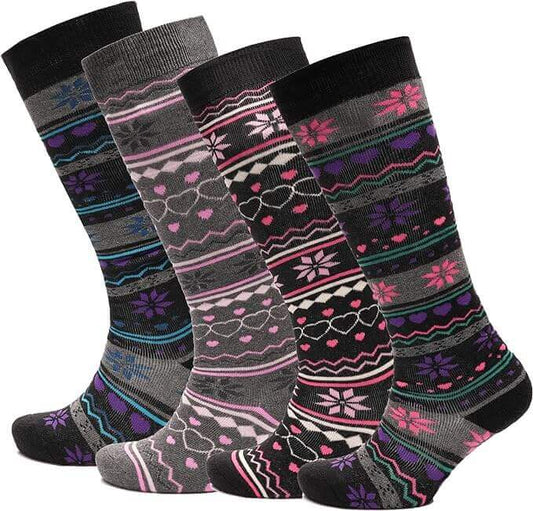 4 Pairs Ladies Ski Boot Socks Knee Length Cotton Rich with Full Cushioning and Thermal Insulation for Warmth and Comfort Fair Isle Pattern Fits Sizes 4-7 by Sock Stack. Buy now for £8.00.