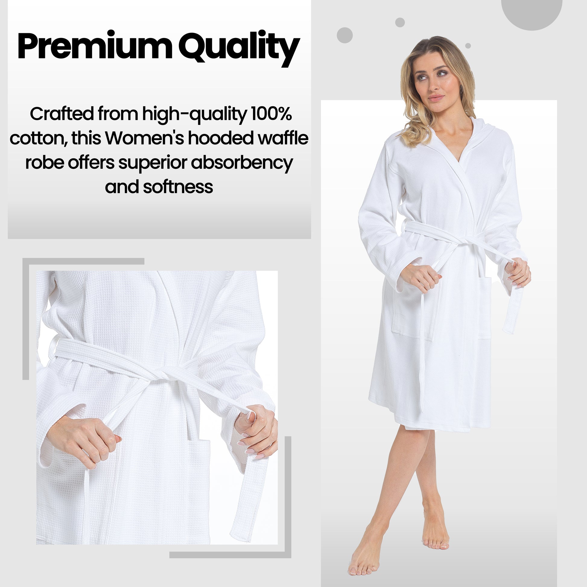 Women's Hooded Waffle Cotton Bathrobe White Super Absorbent Spa Dressing Gown for Home Lounge & Travel by Daisy Dreamer. Buy now for £17.00.