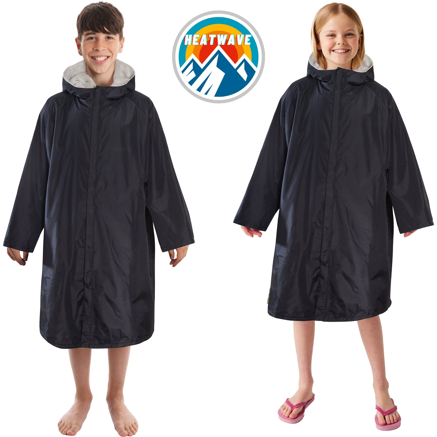 Changing Robe Kids Unisex Hooded Coat Black/Grey Windproof Waterproof Quick Dry for Beach Surfing Swimming by Heatwave Thermalwear. Buy now for £30.00.