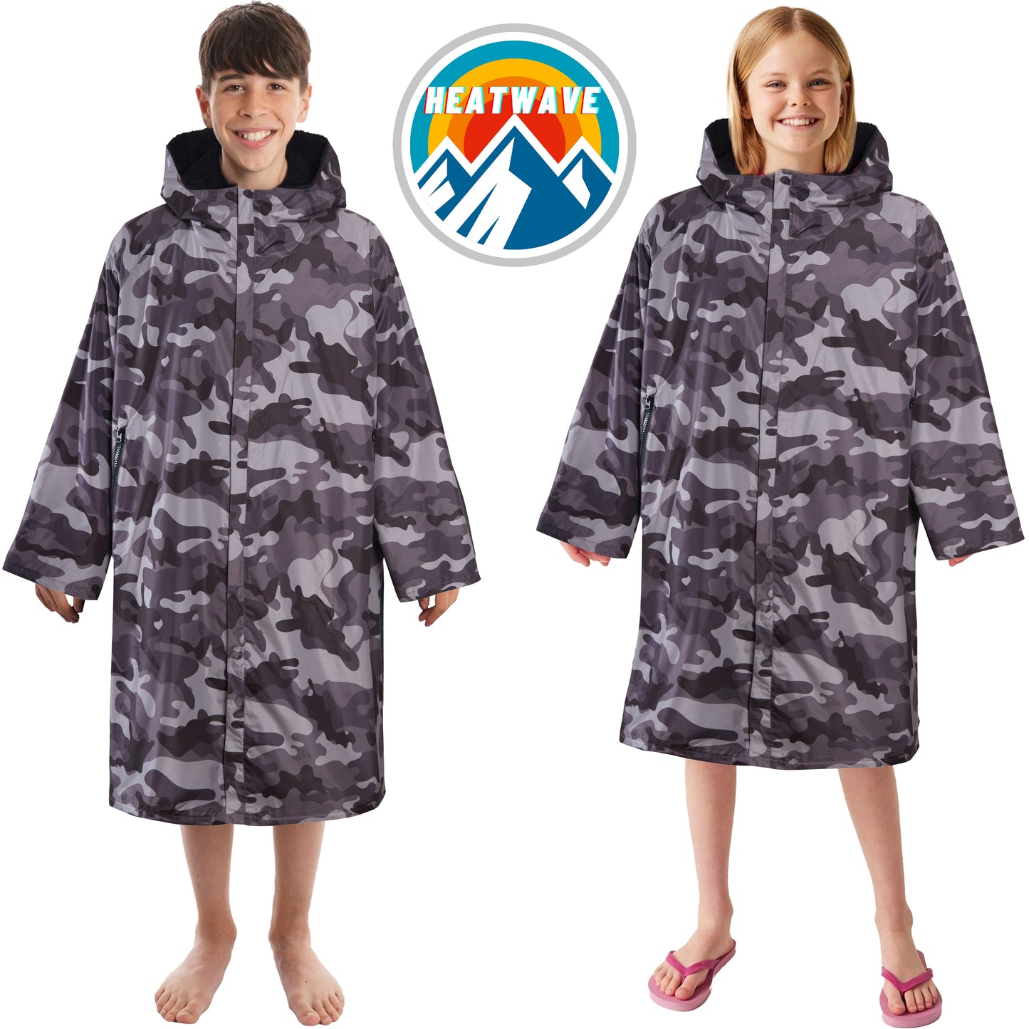 Changing Robe Kids Unisex Hooded Coat Camo/Black Windproof Waterproof Quick Dry for Beach Surfing Swimming by Heatwave Thermalwear. Buy now for £30.00.