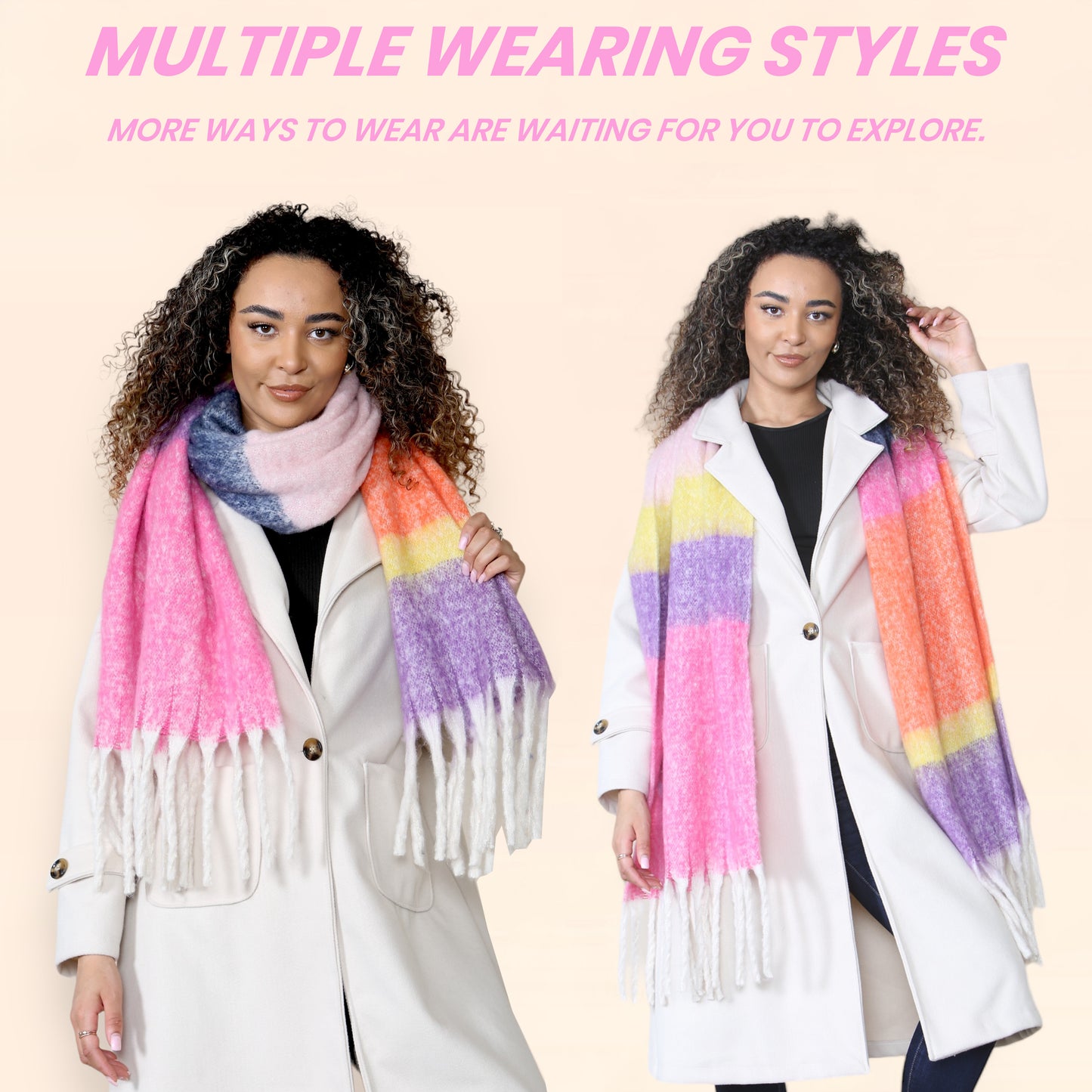 Women’s Pink Purple Chunky Knit Bright Plaid Blanket Scarf Long Winter Wrap Warm Striped Shawl with Tassels Gift for Ladies by Daisy Dreamer. Buy now for £10.00. A Scarf by Daisy Dreamer. _Hi_chtgptapp_optimised_this_description-generator,_Hi_chtgptapp_op