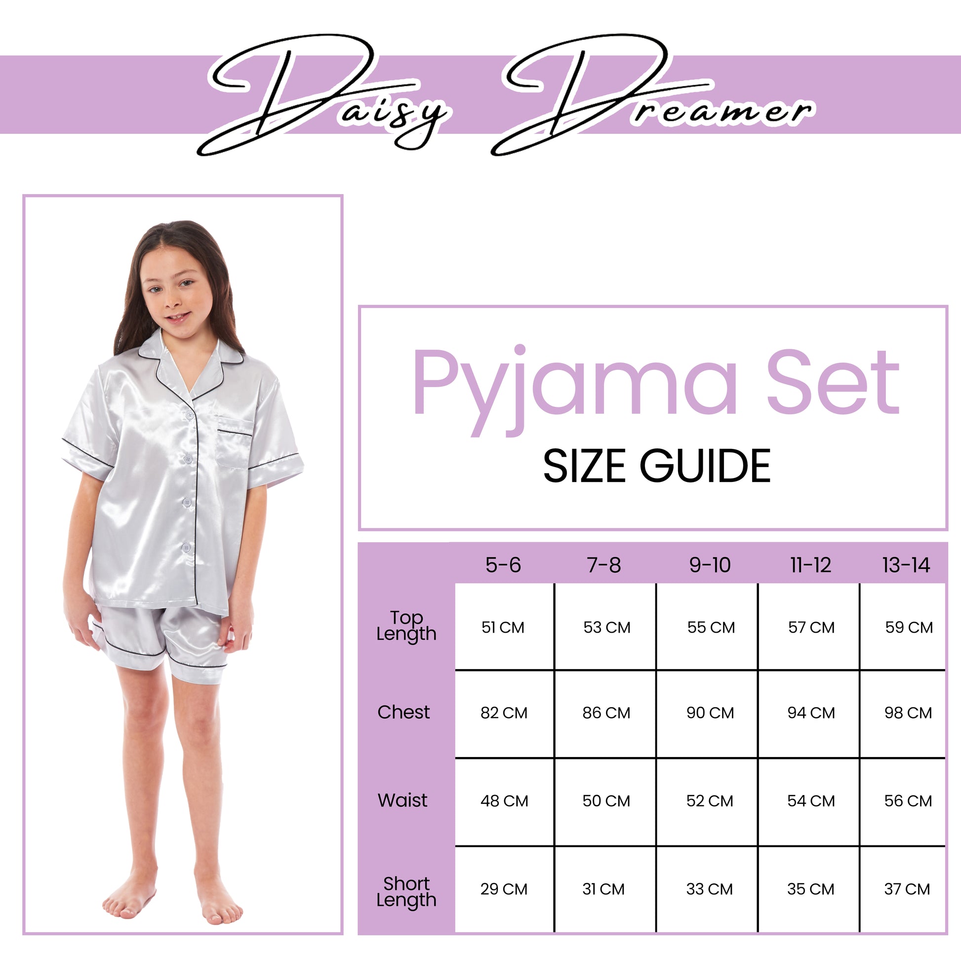 Kids Satin Silk Pyjama Set for Girls with Button-Down Shirt and Loose-Fitting Pants Comfortable Loungewear in Black Pink Grey Ages 5-14 by Daisy Dreamer. Buy now for £12.00. A Pyjamas by Daisy Dreamer. 11-12,13-14,5-6,7-8,9-10,_Hi_chtgptapp_optimised_this