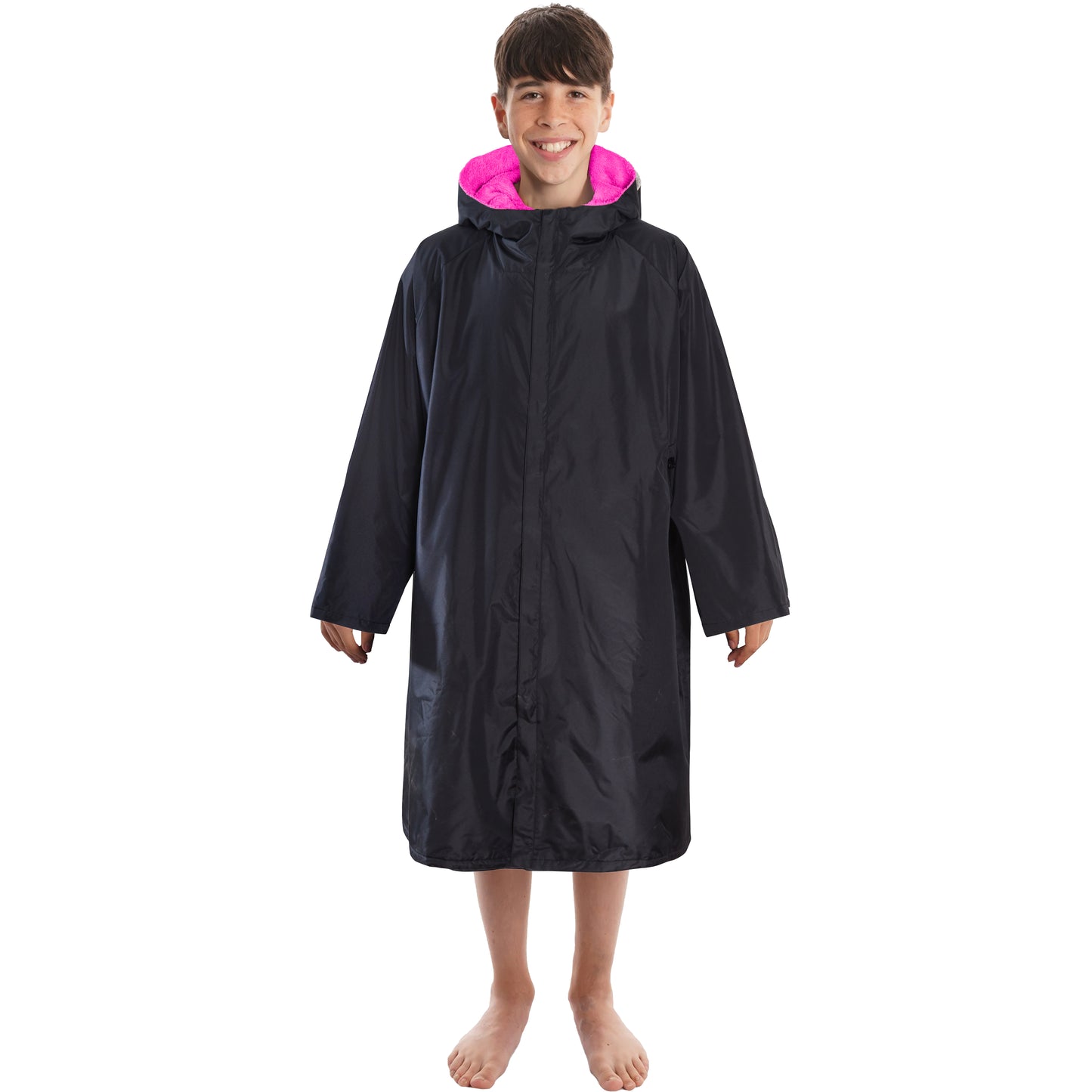 Changing Robe Kids Unisex Hooded Coat Black/Pink Windproof Waterproof Quick Dry for Beach Surfing Swimming by Heatwave Thermalwear. Buy now for £30.00.