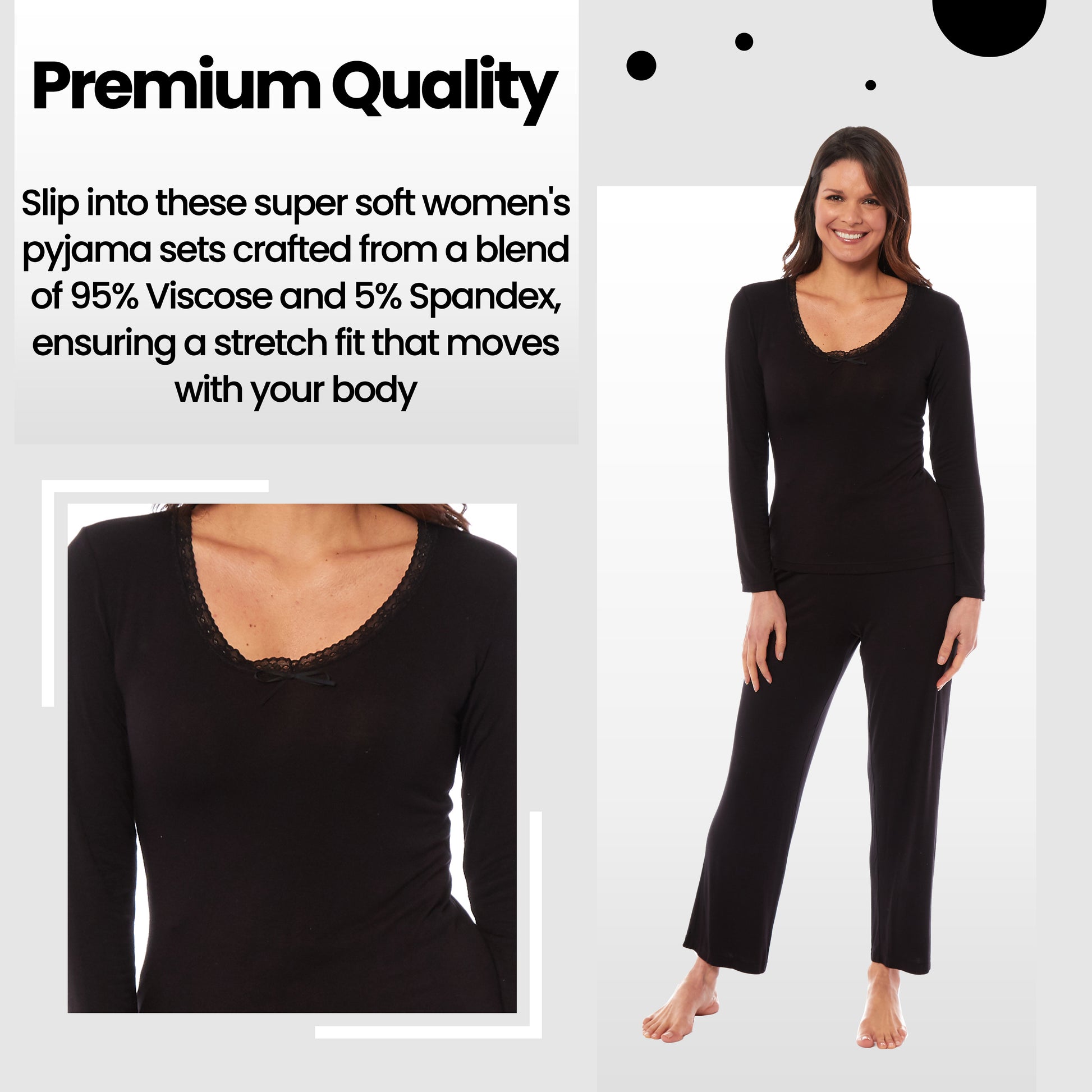Ladies Ultra Soft Long Sleeve Pyjama Set Stretch Fit Black Green, Cozy All Seasons Loungewear, Viscose Spandex Women's Nightwear UK Sizes 8-22 by Daisy Dreamer. Buy now for £13.00.