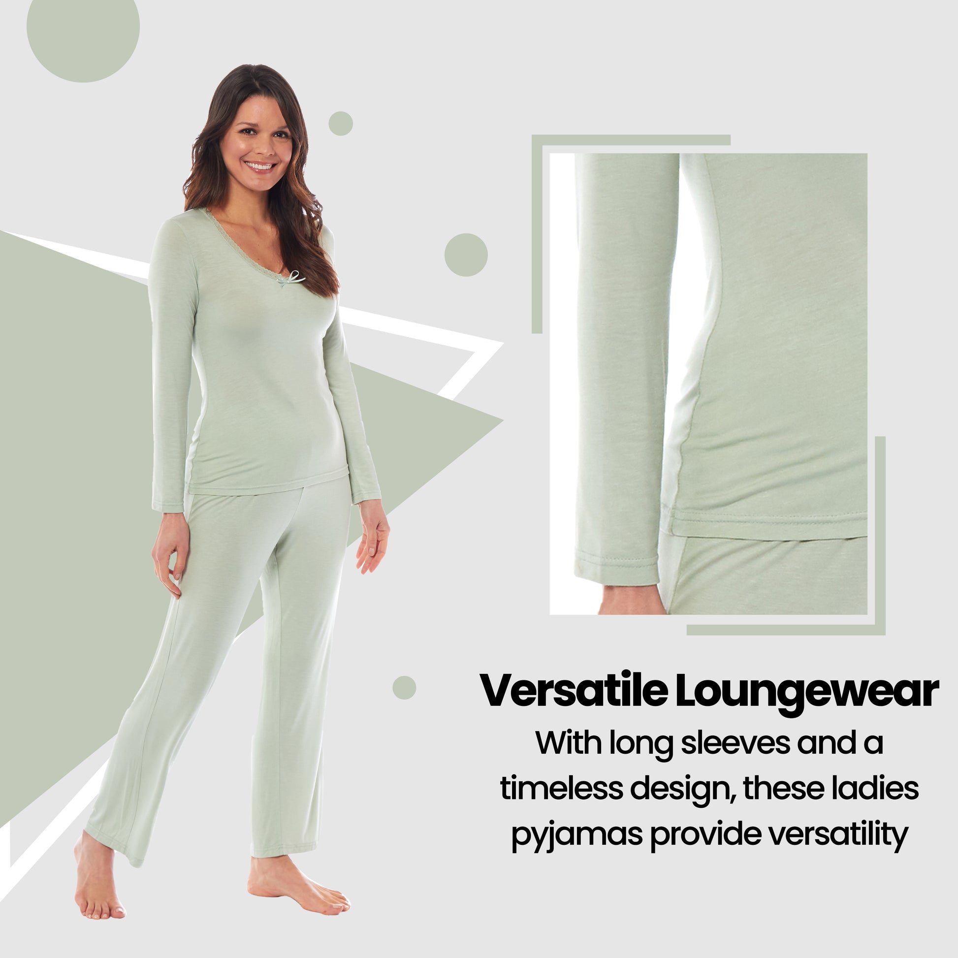 Ladies Ultra Soft Long Sleeve Pyjama Set Stretch Fit Black Green, Cozy All Seasons Loungewear, Viscose Spandex Women's Nightwear UK Sizes 8-22 by Daisy Dreamer. Buy now for £13.00.