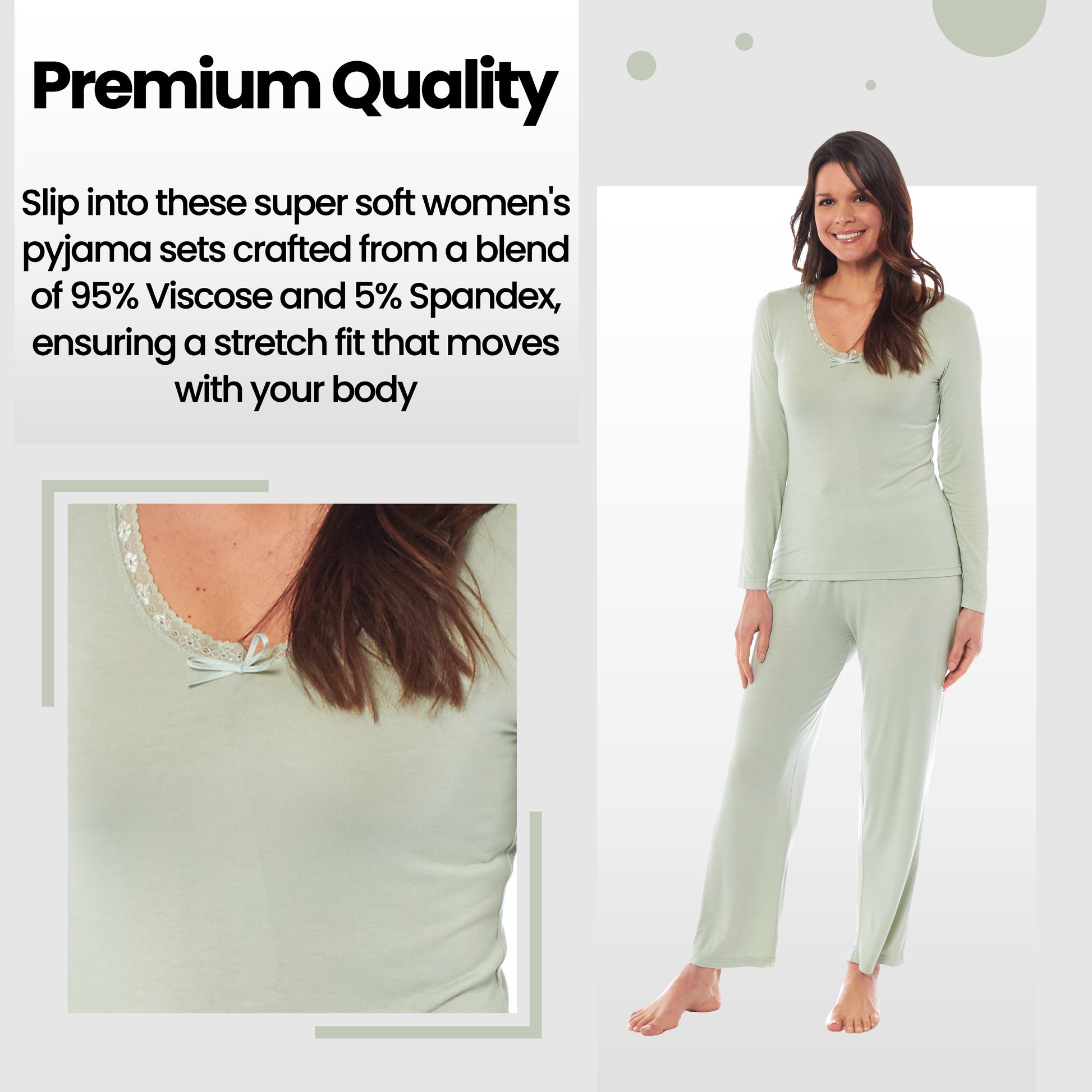 Ladies Ultra Soft Long Sleeve Pyjama Set Stretch Fit Black Green, Cozy All Seasons Loungewear, Viscose Spandex Women's Nightwear UK Sizes 8-22 by Daisy Dreamer. Buy now for £13.00.