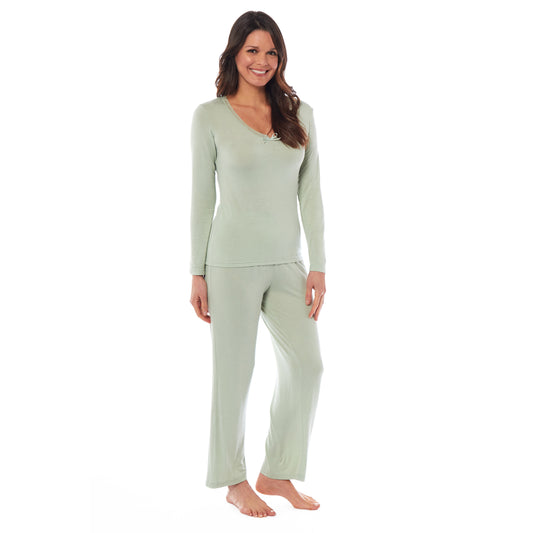 Ladies Ultra Soft Long Sleeve Pyjama Set Stretch Fit Black Green, Cozy All Seasons Loungewear, Viscose Spandex Women's Nightwear UK Sizes 8-22 by Daisy Dreamer. Buy now for £13.00.