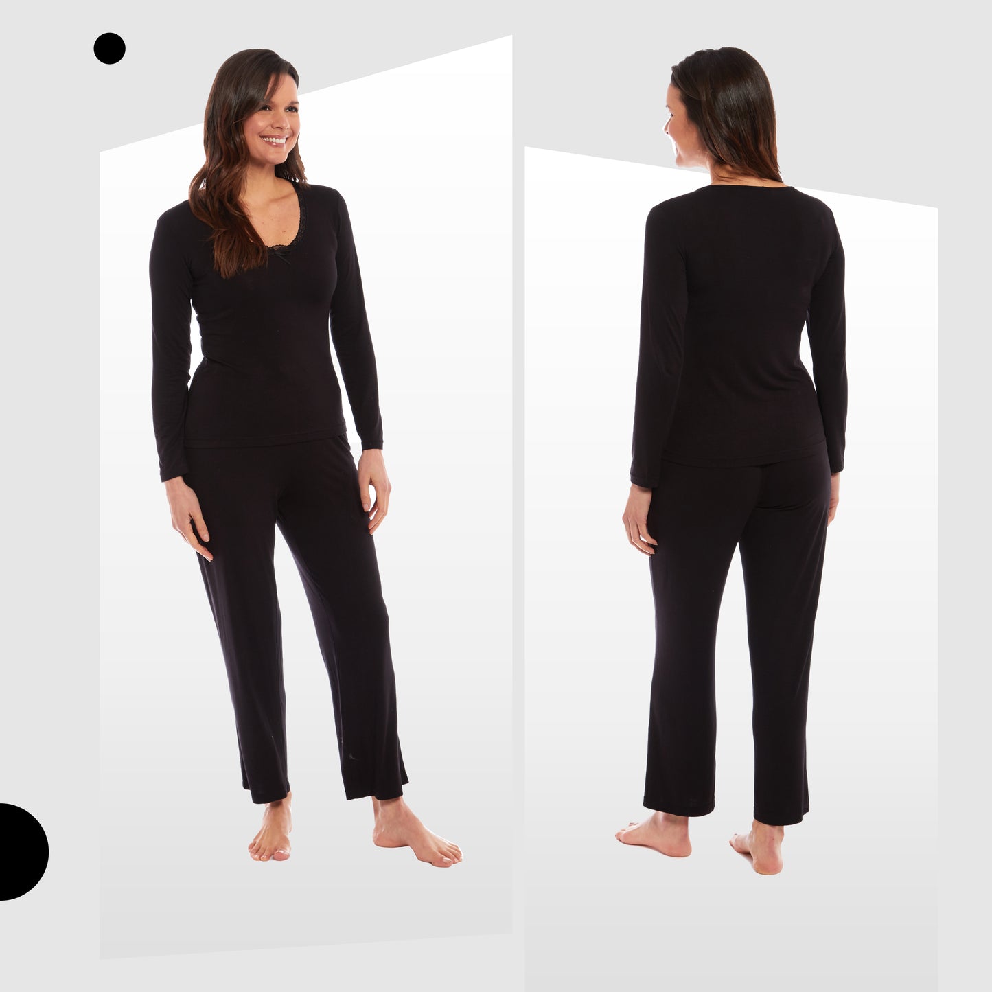Ladies Ultra Soft Long Sleeve Pyjama Set Stretch Fit Black Green, Cozy All Seasons Loungewear, Viscose Spandex Women's Nightwear UK Sizes 8-22 by Daisy Dreamer. Buy now for £13.00.