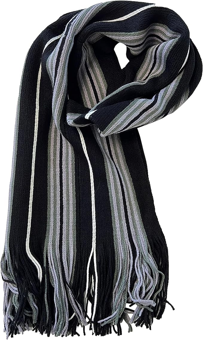 Luxury Men's Woven Stripe Design Long Scarf Warm Soft Acrylic Winter Fashion Accessory for Formal and Casual Wear Hypoallergenic by Sock Stack. Buy now for £7.00.