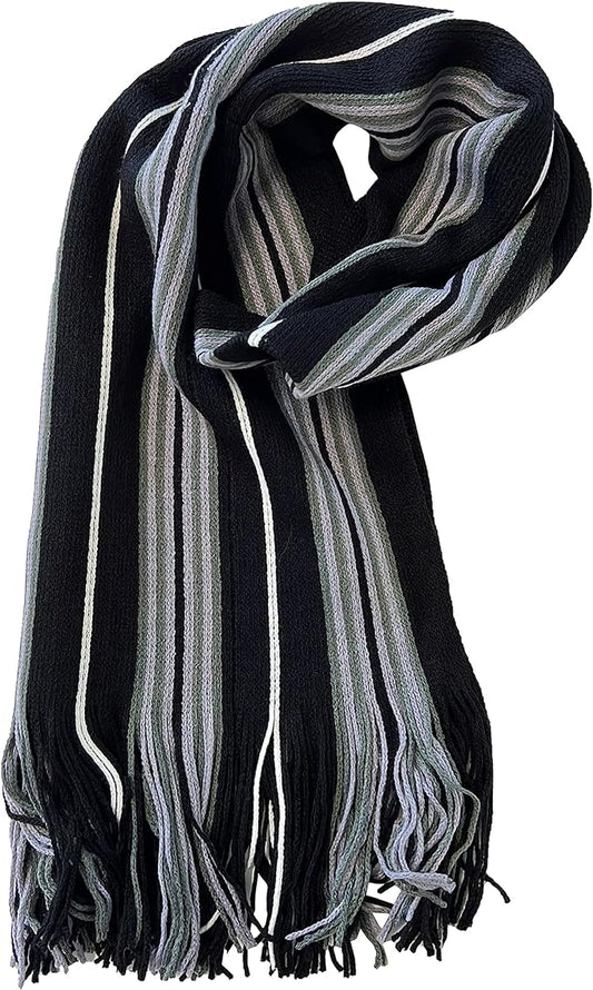 Luxury Men's Woven Stripe Design Long Scarf Warm Soft Acrylic Winter Fashion Accessory for Formal and Casual Wear Hypoallergenic by Sock Stack. Buy now for £7.00.