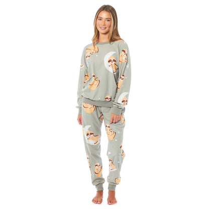 Women's Sloth Soft Fleece Pyjama Set Long Sleeve Animal Print Warm PJs Loungewear Sleepwear for Ladies by Daisy Dreamer